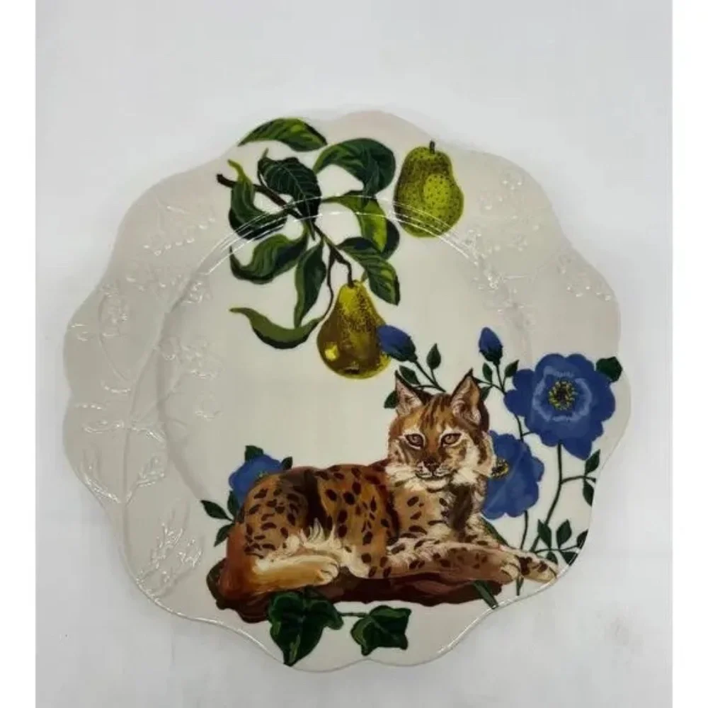 Anthropologie Nathalie Lete Marais Stoneware Dessert Plate Lynx